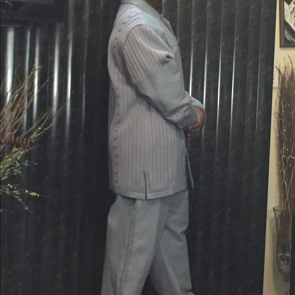 Men’s 2 pc powder blue leather suit
